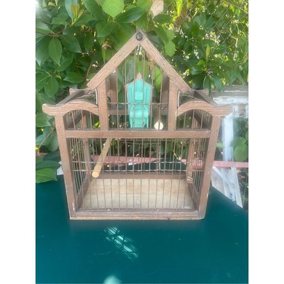 Vintage Bird Cage With Two Wood Perches - Picture 4 of 14